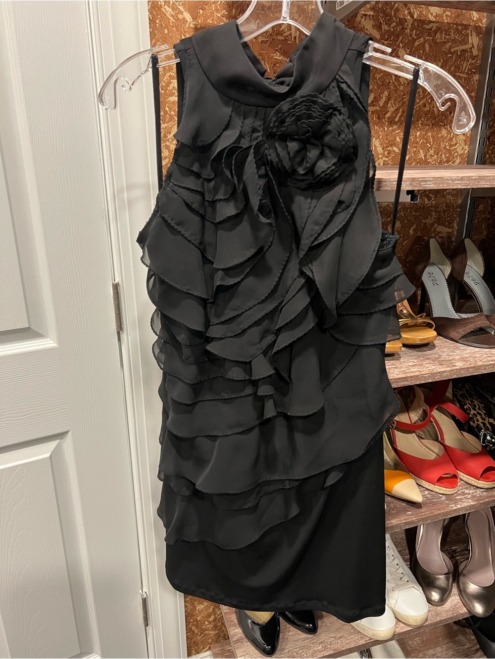 White House Black Market Black Sleeveless Bow-Back Ruffle Mini Dress